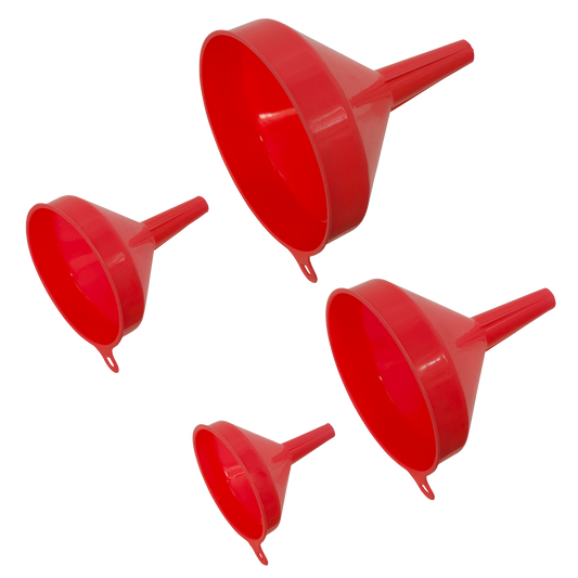 Sealey Economy Fixed Spout Funnel Set From Polyethylene 4 Pieces - Red F94