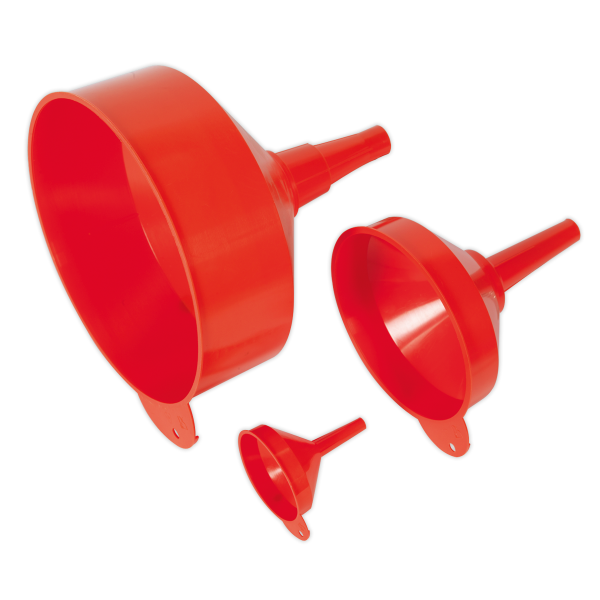 Sealey Polyethylene Fixed Spout Funnel Set With Hanging Tabs 3 Pieces F98