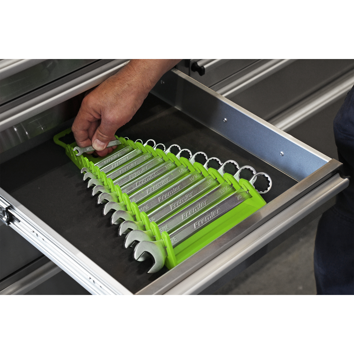Sealey Premier Reverse Spanner Rack 15 Capacity Hi Vis Green Tool Storage WR09HV