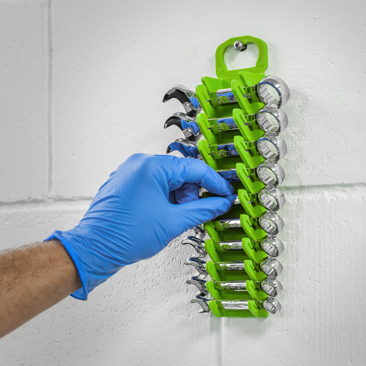 Sealey TPR Material Spanner Rack Capacity 10 Stubby Spanners Hi-Vis Green WR10HV