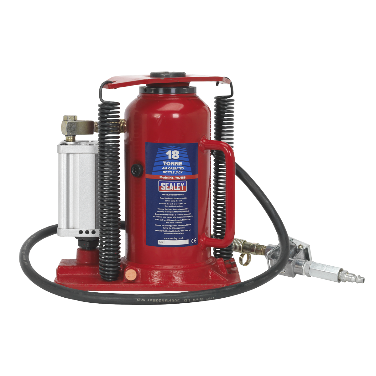 Sealey Air Operated Bottle Jack Lift With Sectional Pump Handle 18 Tonne YAJ18S