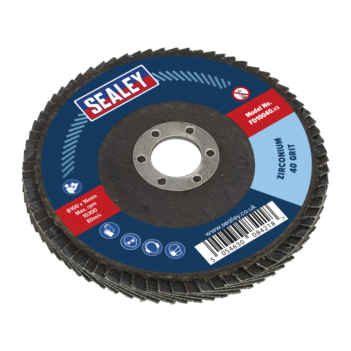 Sealey Flap Disc Zirconium Ø100mm 16mm Bore 40 Grit Abrasive Flaps FD10040