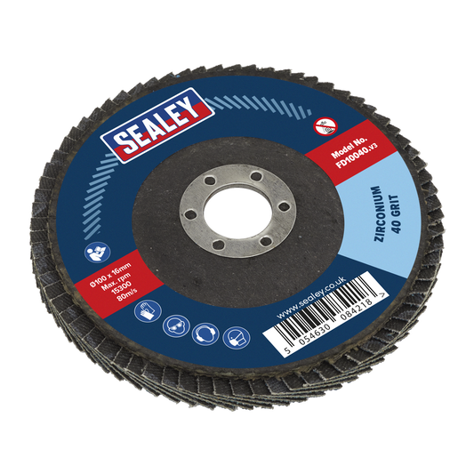 Sealey Flap Disc Zirconium Ø100mm 16mm Bore 40 Grit Abrasive Flaps FD10040