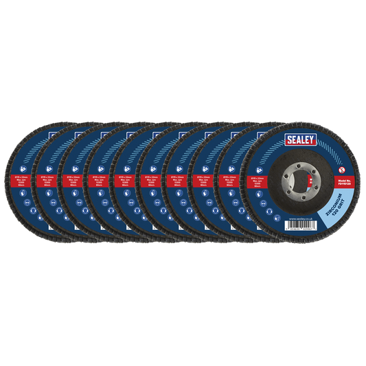 Sealey 120 Grit Flap Discs Zirconium 115mm 22mm Bore 10 Pieces FD11512010