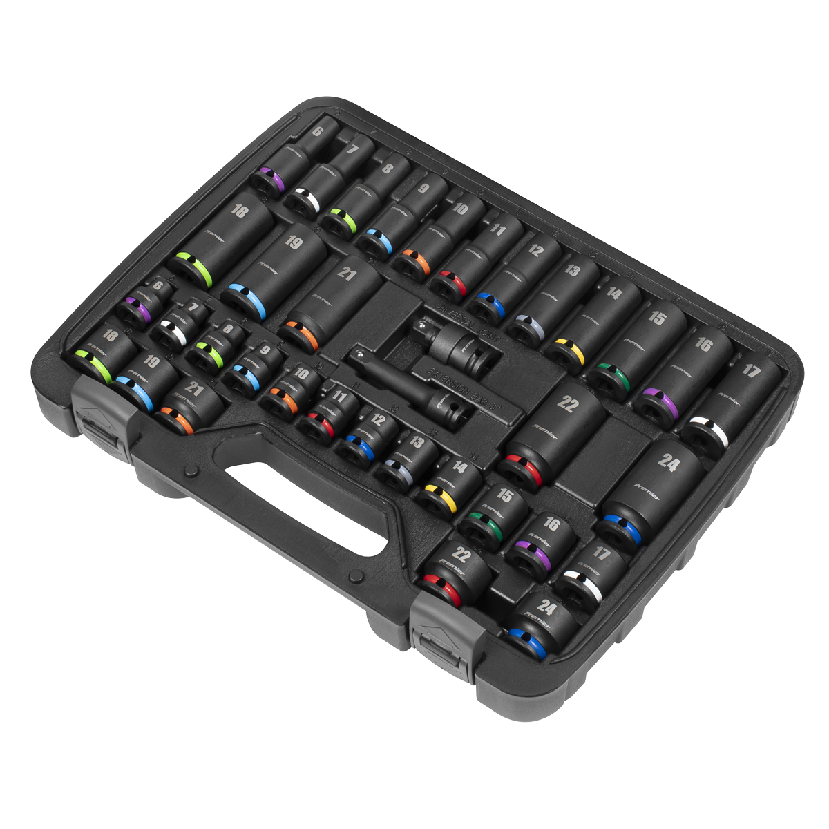 Premier Impact Socket Set 3/8" Square Drive 36 Pieces Hardened Tempered AK5633M