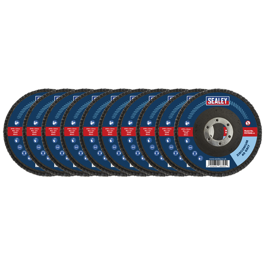 Sealey 40 Grit Flap Discs Zirconium 115mm 22mm Bore 10 Pieces FD1154010