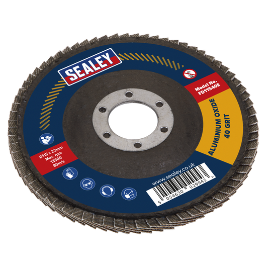 Sealey Flap Disc Aluminium Oxide Size 115mm 22mm Bore - 40 Grit FD11540E