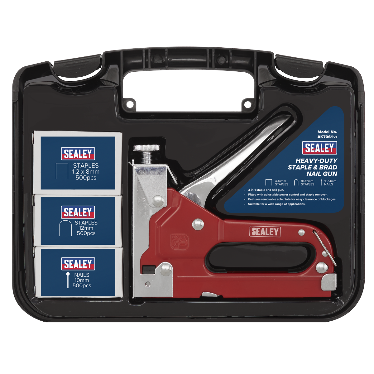 Sealey Heavy Duty Staple & Brad Nail Gun With Adjustable Power Control AK7061