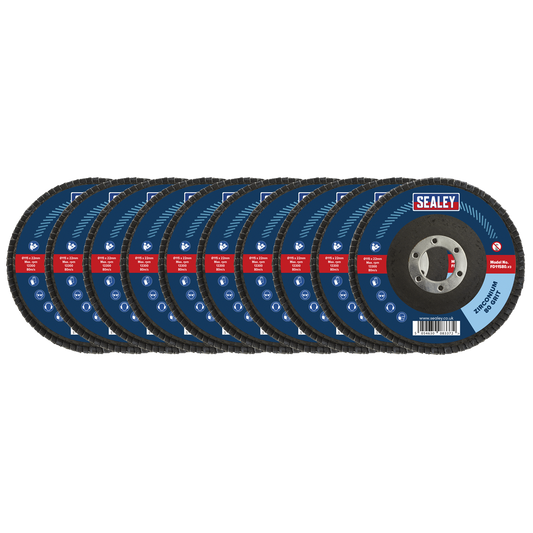 Sealey 80 Grit Flap Discs Zirconium 115mm 22mm Bore 10 Pieces FD1158010