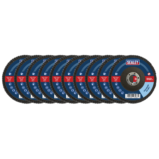 Sealey Assorted Grit Flap Discs Zirconium 115mm 22mm Bore 10 Pack FD115MIX
