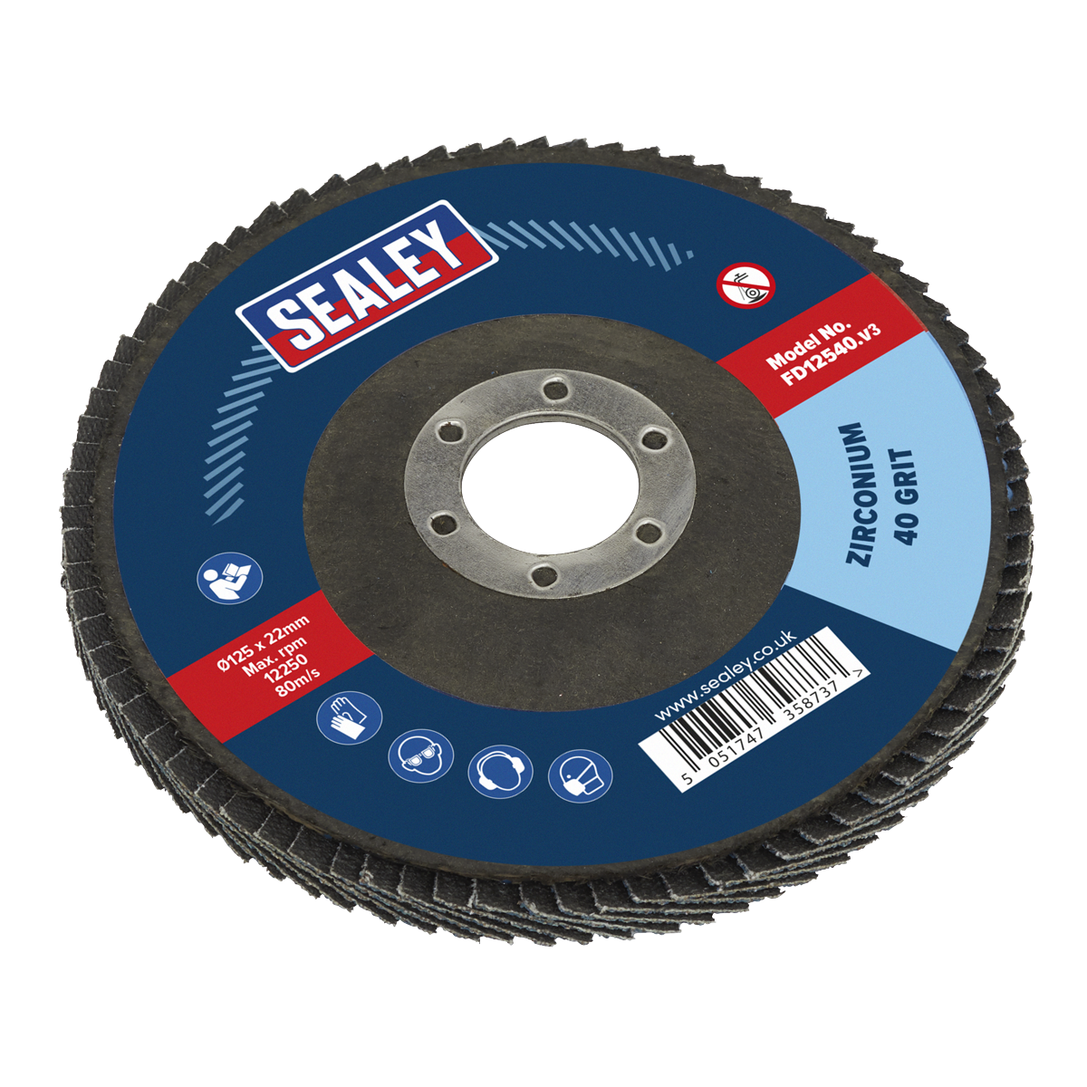 Sealey Flap Disc Zirconium Ø125mm 22mm Bore 40 Grit Abrasive Flaps FD12540