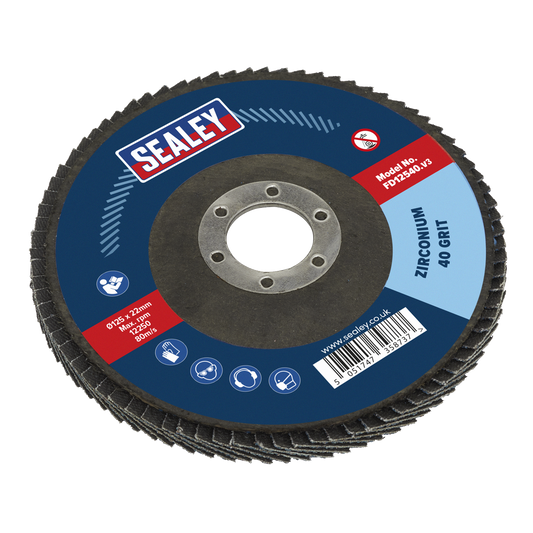 Sealey Flap Disc Zirconium Ø125mm 22mm Bore 40 Grit Abrasive Flaps FD12540