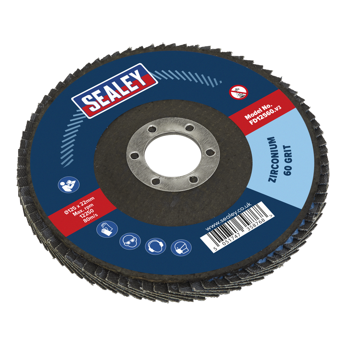 Sealey Flap Disc Zirconium Ø125mm 22mm Bore 60 Grit Abrasive Flaps FD12560