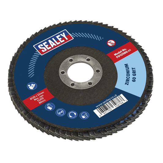 Sealey Flap Disc Zirconium Ø125mm 22mm Bore 60 Grit Abrasive Flaps FD12560