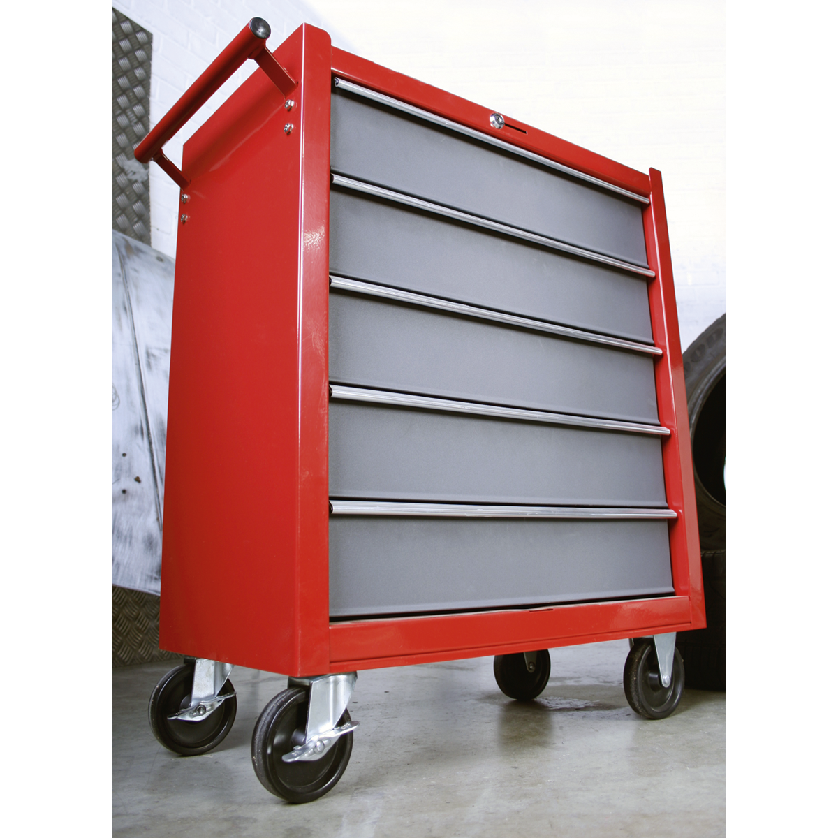 Sealey Rollcab 5 Drawers With Ball Bearing Runners Two Keys - Red/Grey AP22505BB