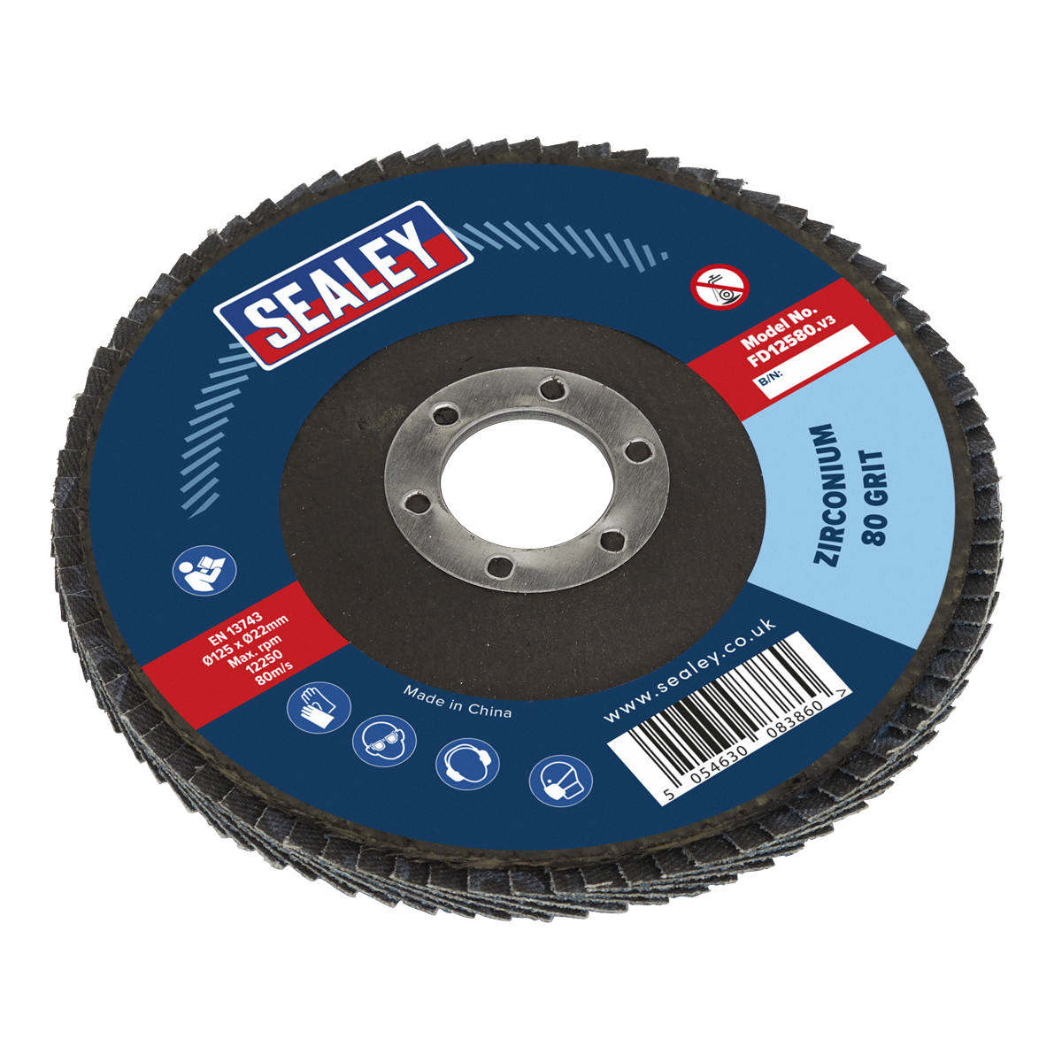 Sealey Flap Disc Zirconium Ø125mm 22mm Bore 80 Grit Abrasive Flaps FD12580