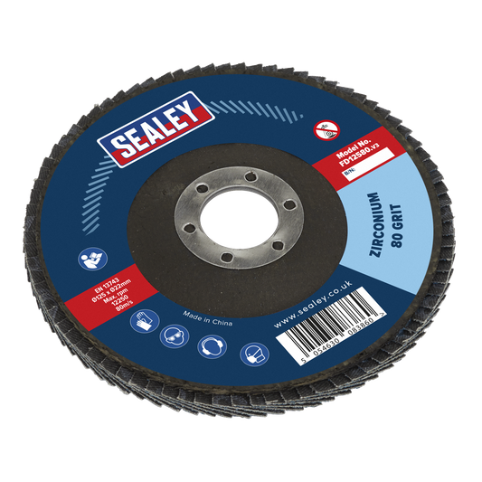 Sealey Flap Disc Zirconium Ø125mm 22mm Bore 80 Grit Abrasive Flaps FD12580