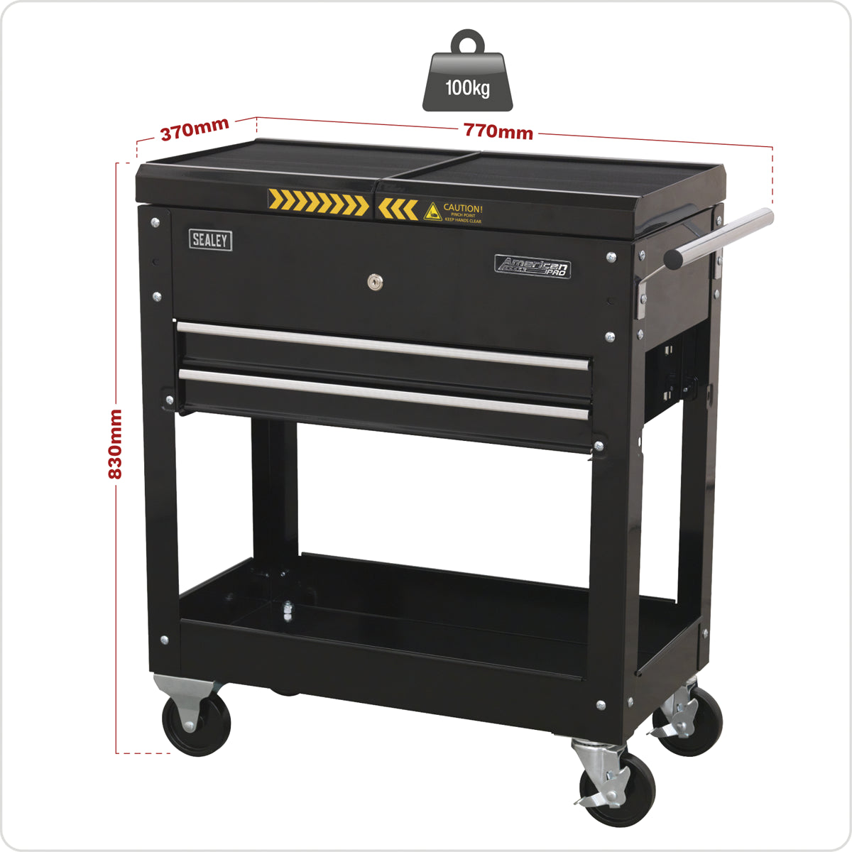 Sealey Mobile Tool & Parts Trolley With Lockable Sliding Top - Black AP705MB