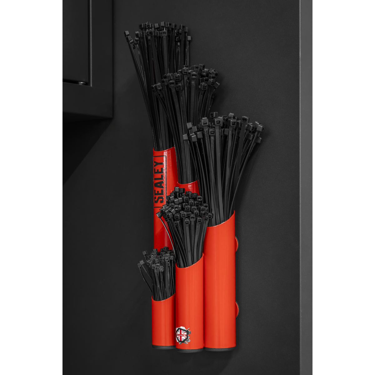 Sealey Large Magnetic Steel Cable Tie Holder With 500 Cable Ties Red APCTHRXL