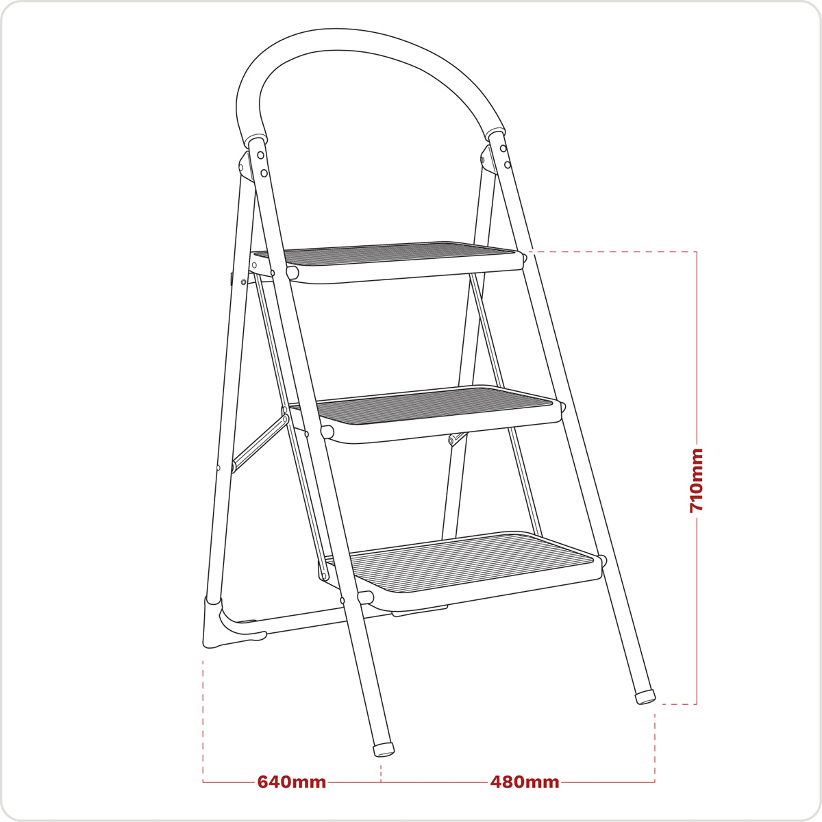 Sealey Step Stool Metal 3 Steps 150kg Capacity 710mm Height Anti Slip ASL23