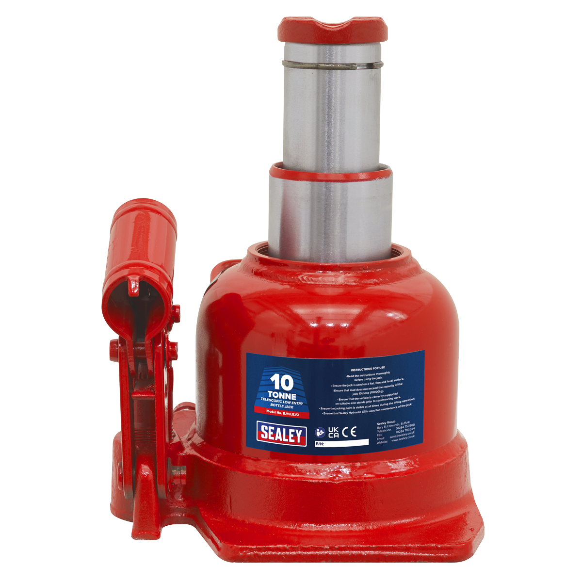 Sealey 10 Tonne Telescopic Low Profile Bottle Jack With Overload Valve BJ10LE