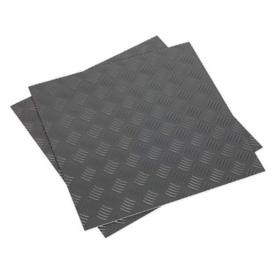 Sealey Vinyl Floor Tile With Peel & Stick Back Silver Treadplate Pack Of 16 FT1S