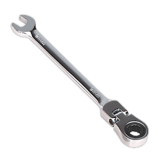 Sealey Flexi-Head Ratchet Combi Spanner Chrome Vanadium Steel 8mm FHRCW08