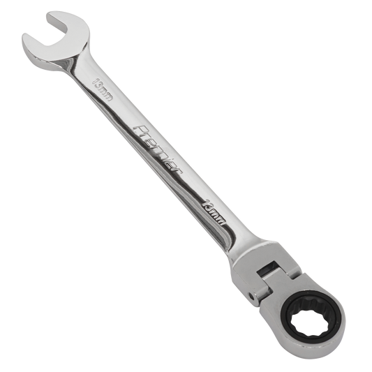 Sealey Flexi-Head Ratchet Combi Spanner Chrome Vanadium Steel 13mm FHRCW13