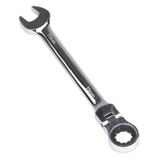 Sealey Flexi-Head Ratchet Combi Spanner Chrome Vanadium Steel 19mm FHRCW19