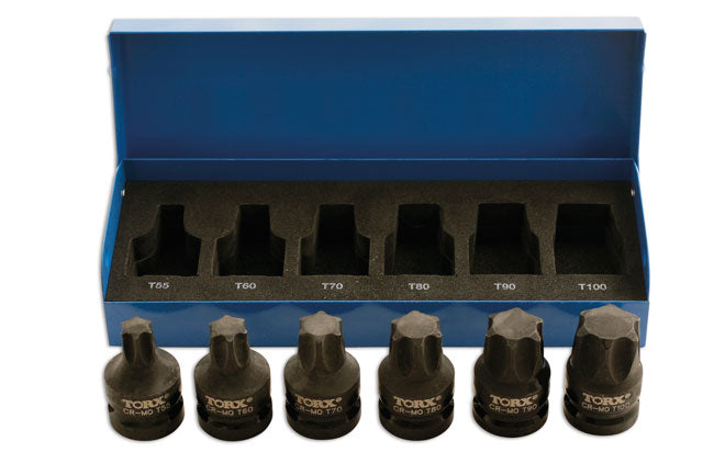 LASER 4947 6Pcs Screwdriver Torx Socket Bit Set 1/2" Drive CrMo Steel Impact