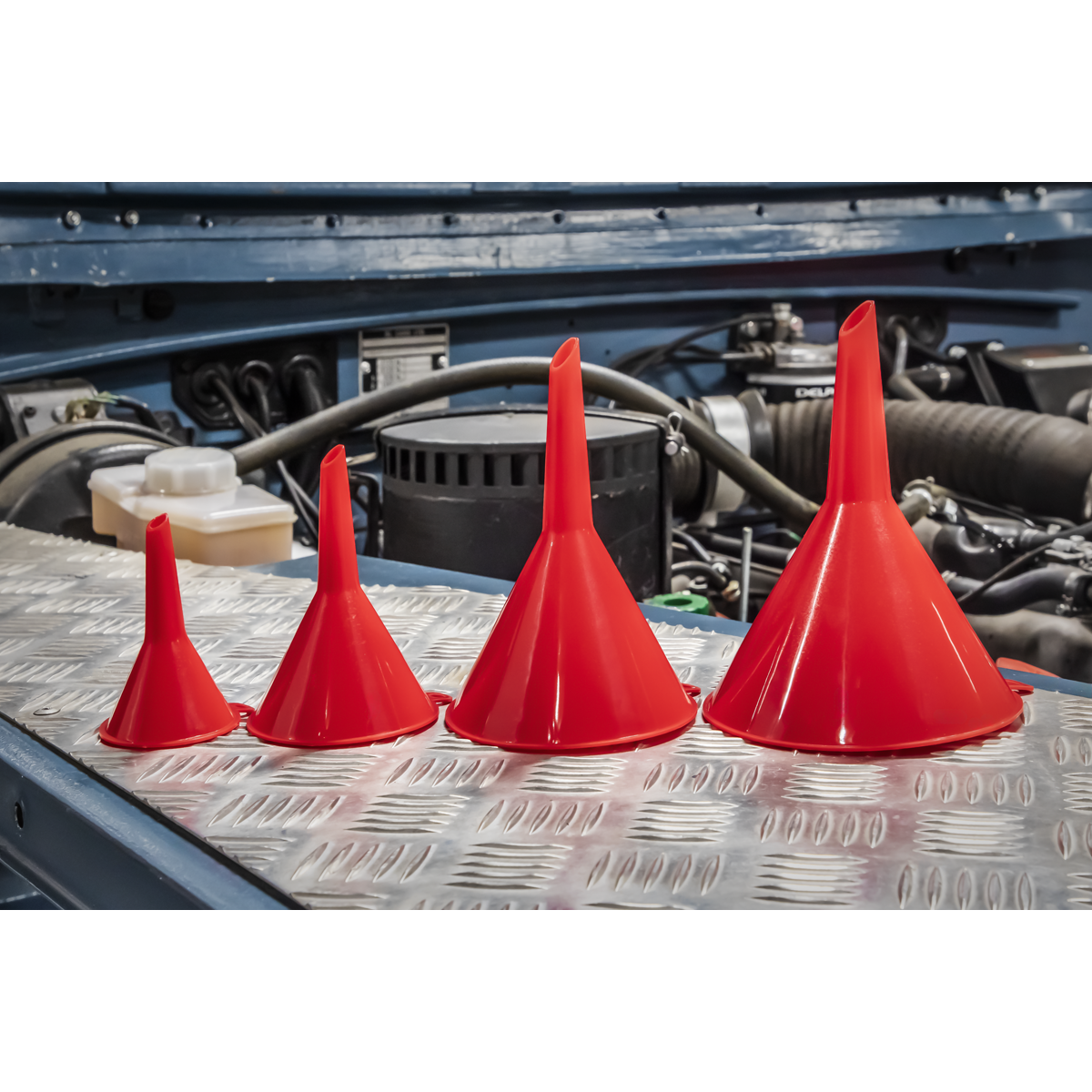 Sealey 4 Pieces Economy Fixed Spout Small Polyethylene Funnel Set - Red F92
