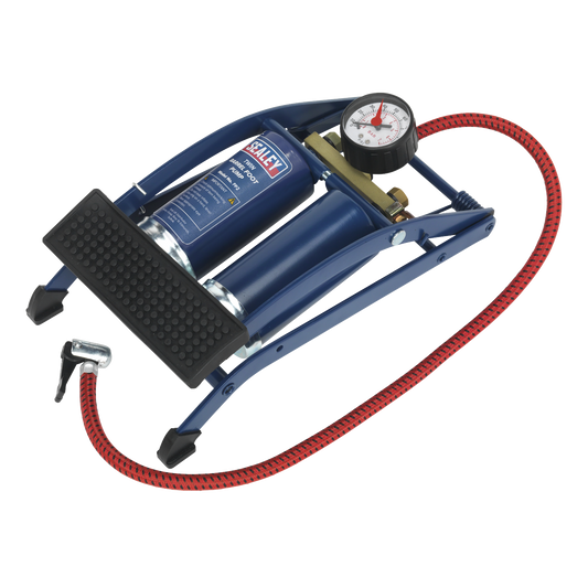 Sealey Foot Pump Twin Barrel Dial Type Pressure Gauge With Rotating Bezel FP2