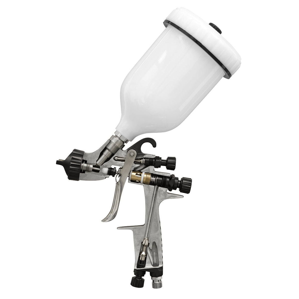 Sealey HVLP Gravity Feed Spray Gun 1.3mm Set-Up Clear Base Coats HVLP05