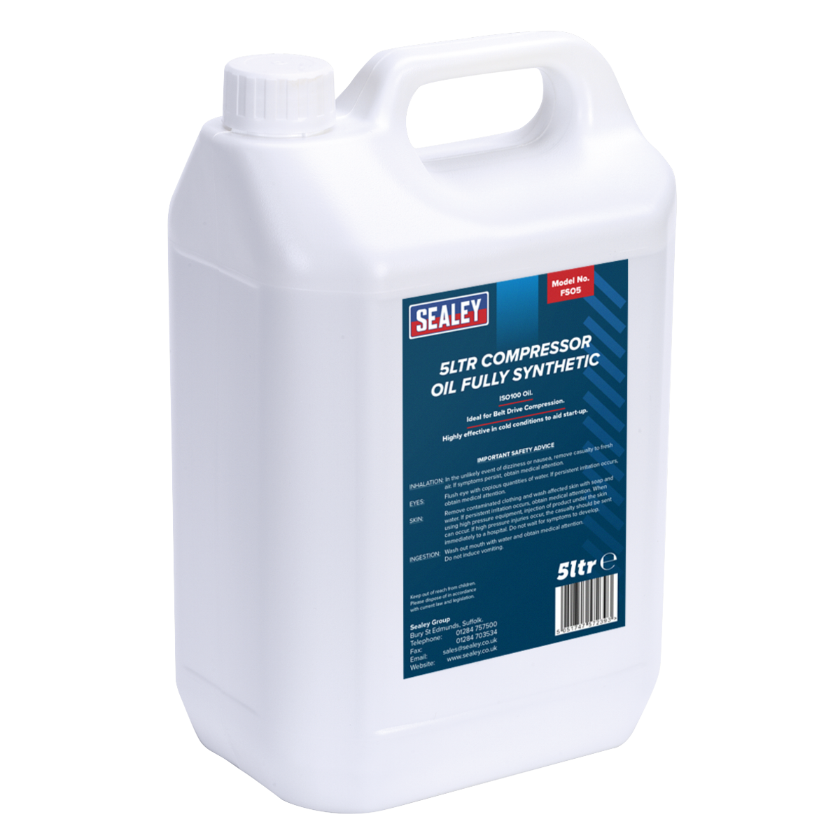 Sealey Fully Synthetic Compressor Oil 5L Supplied In 5 Litre Container FSO5