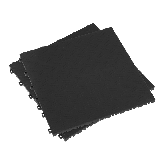 Sealey 400 x 400mm Polypropylene Floor Tile - Black Treadplate - Pack of 9 FT3B