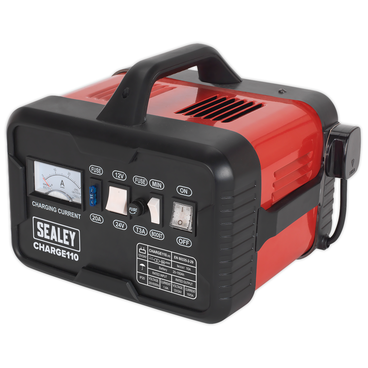 Sealey Battery Charger With Sturdy Carry Handle 14Amp 12V 24V 230V CHARGE110