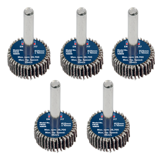 Sealey Flap Wheel 25mm x 10mm 6mm Shaft 80 Grit 5 Pieces 26700 RPM FW2510805