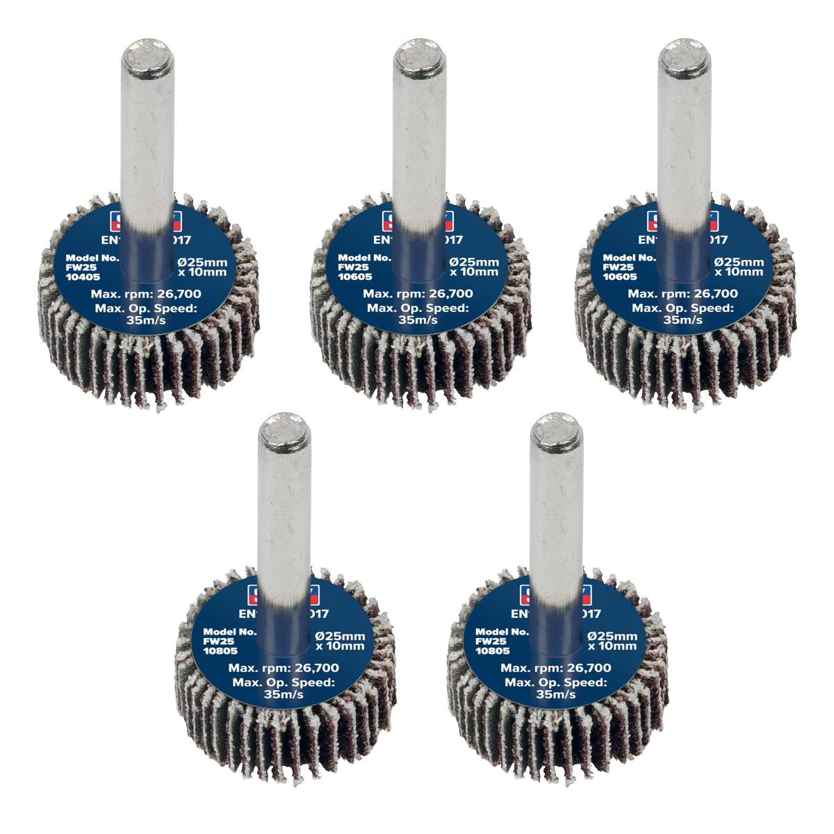 Sealey Flap Wheel 25mm x 10mm 6mm Shaft Assorted Grit 5 Pieces FW2510ASS
