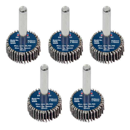 Sealey Flap Wheel 25mm x 10mm 6mm Shaft Assorted Grit 5 Pieces FW2510ASS