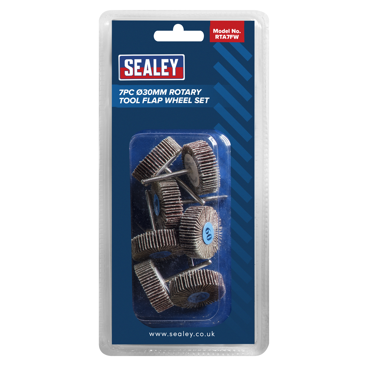 Sealey Ø30mm Rotary Tool Flap Wheel Surface Set 60 Grit x4 & 80 Grit x3 RTA7FW