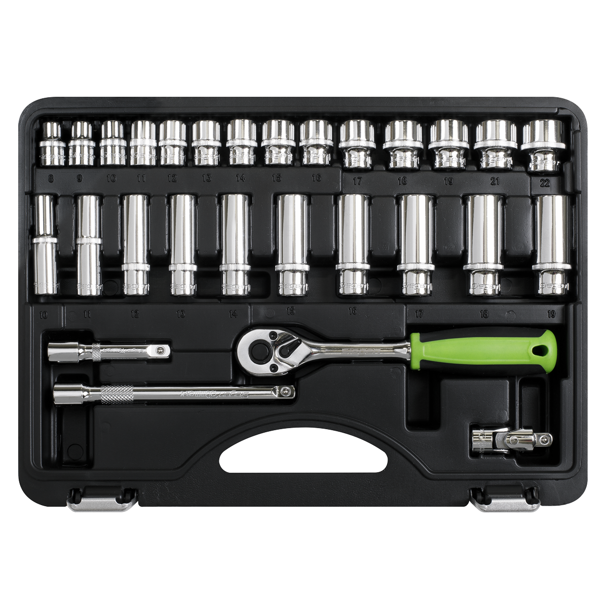 Sealey Socket Set 28 Pieces 3/8" Square Drive Metric With Mirror Finish S01236