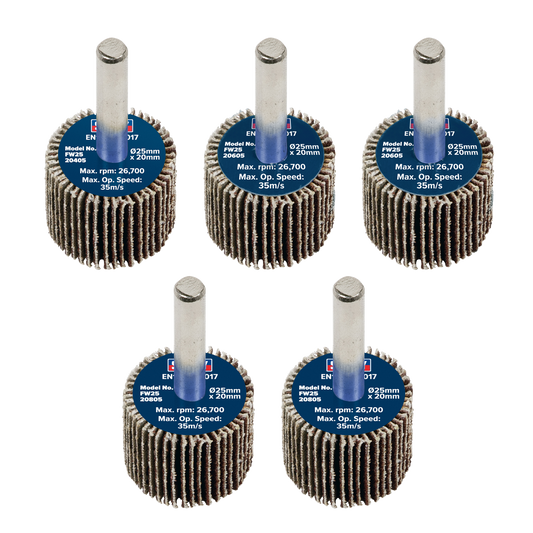 Sealey Flap Wheel 25mm x 20mm 6mm Shaft Assorted Grit 5 Pieces FW2520ASS