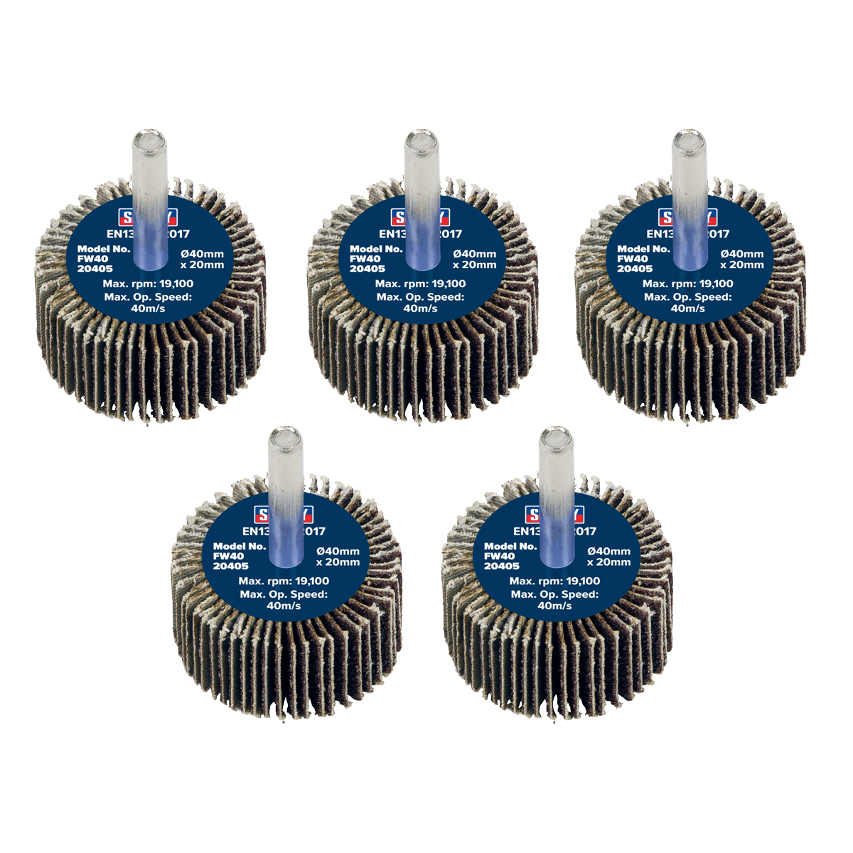 Sealey Flap Wheel 40mm x 20mm 6mm Shaft 40 Grit 5 Pieces 26700 RPM FW4020405