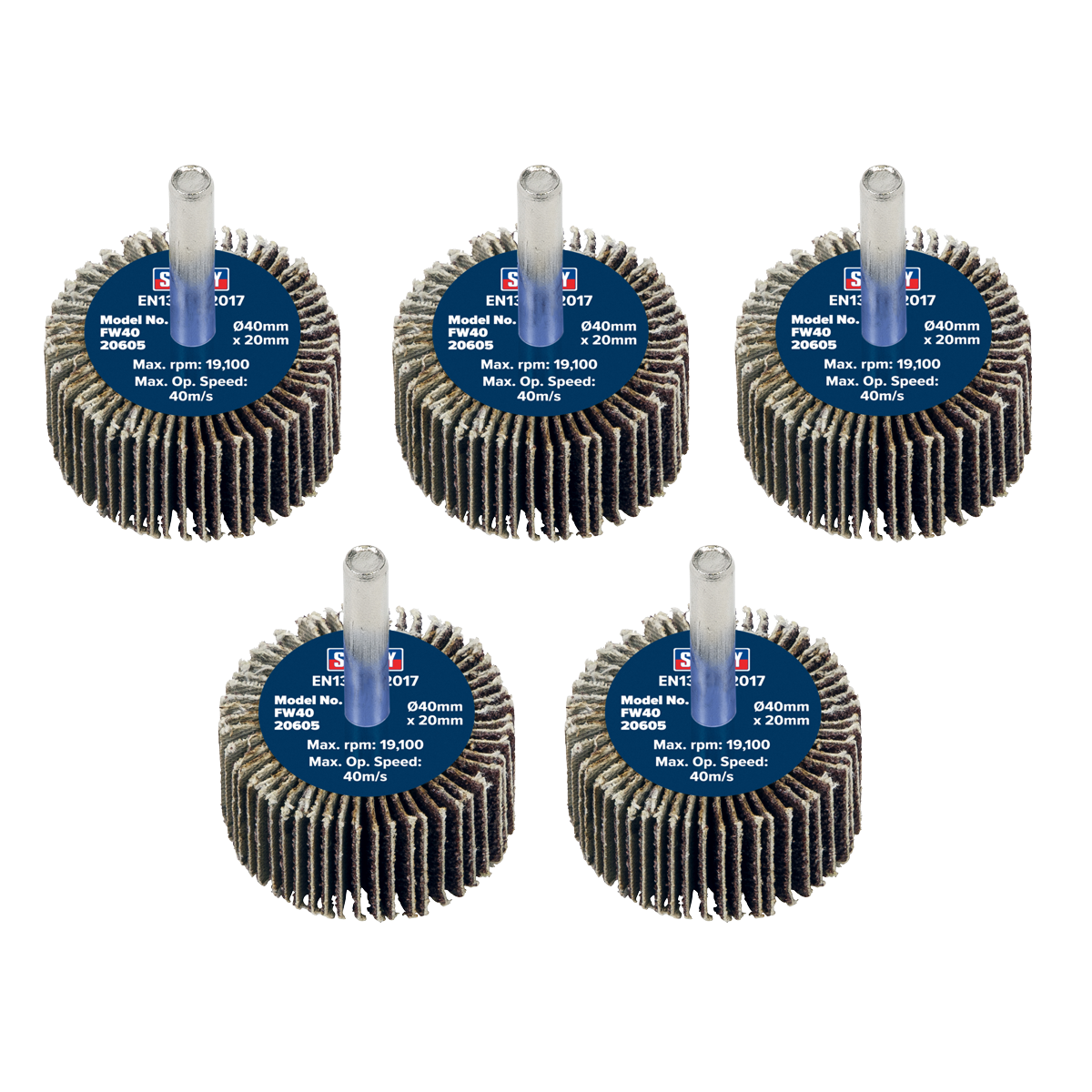 Sealey Flap Wheel 40mm x 20mm 6mm Shaft 60 Grit 5 Pieces 26700 RPM FW4020605