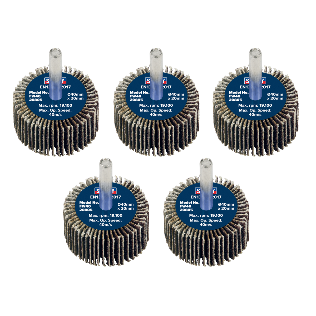 Sealey Flap Wheel 40mm x 20mm 6mm Shaft 80 Grit 5 Pieces 26700 RPM FW4020805