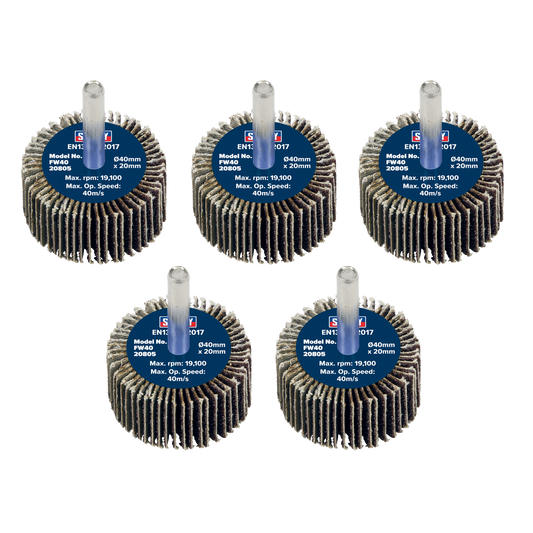 Sealey Flap Wheel 40mm x 20mm 6mm Shaft 80 Grit 5 Pieces 26700 RPM FW4020805
