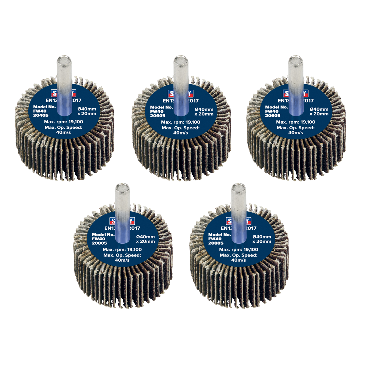 Sealey Flap Wheel 40mm x 20mm 6mm Shaft Assorted Grit 5 Pieces FW4020ASS