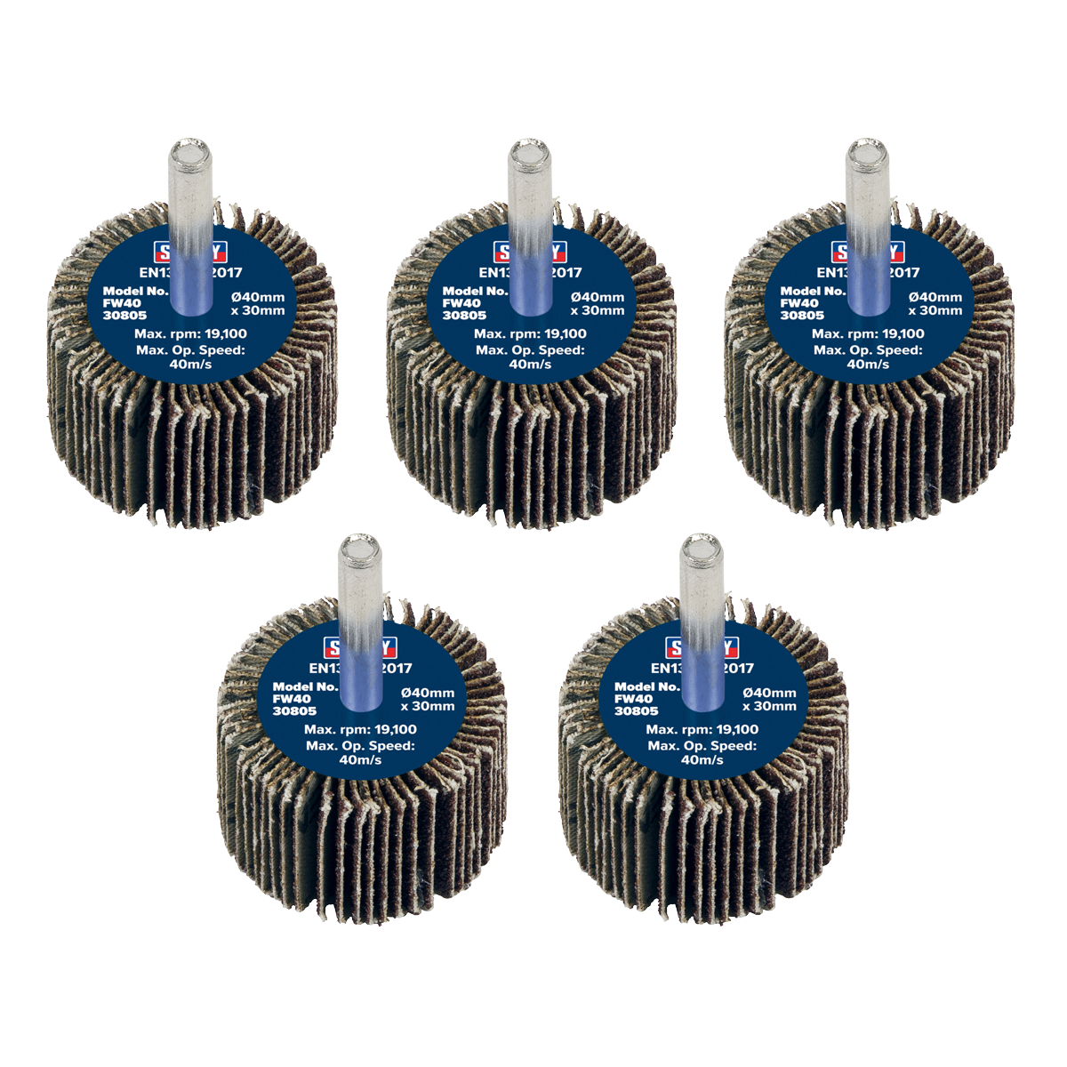Sealey Flap Wheel 40mm x 30mm 6mm Shaft 80 Grit 5 Pieces 26700 RPM FW4030805
