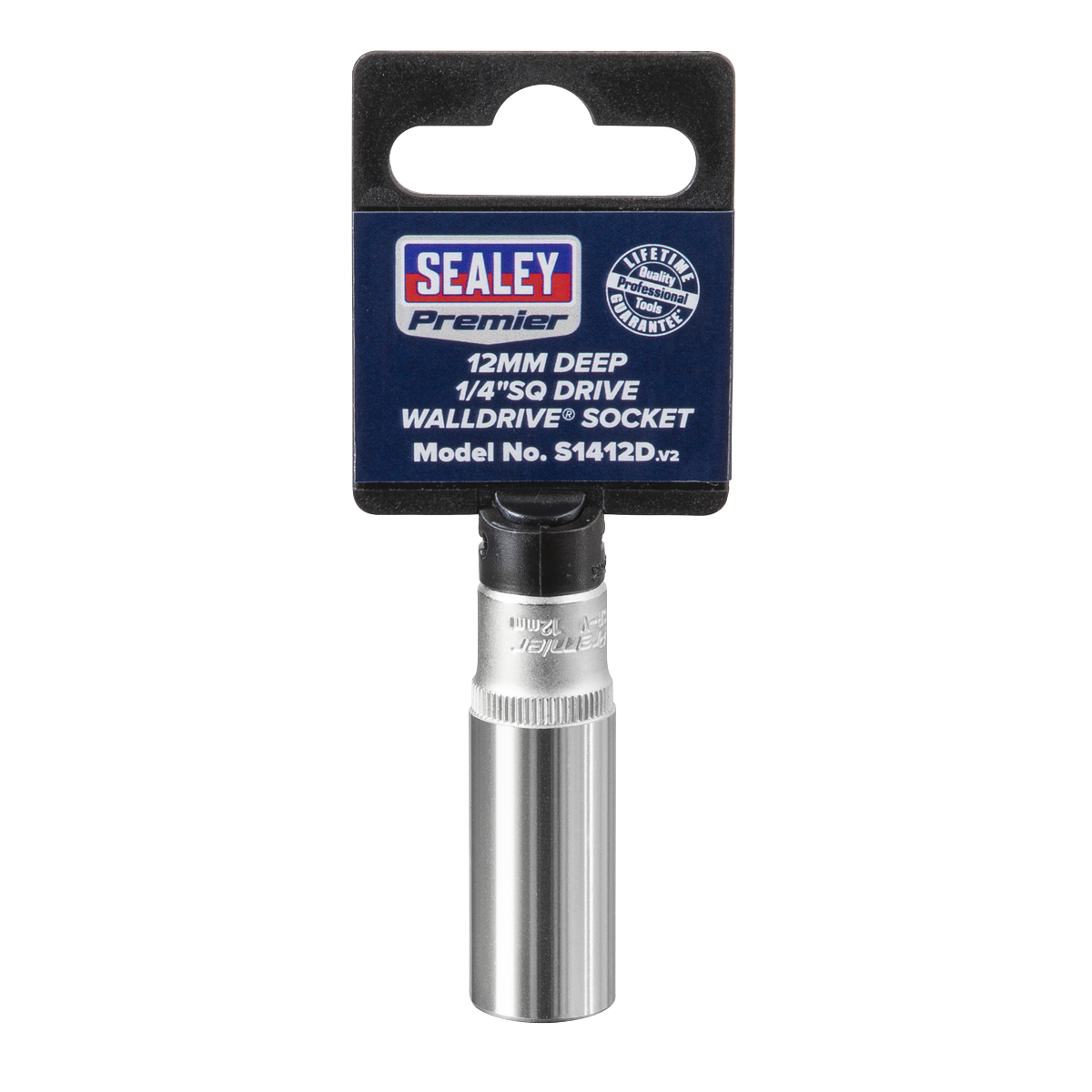 Sealey WallDrive Socket 12mm Deep 1/4" Square Drive Chrome Vanadium Steel S1412D