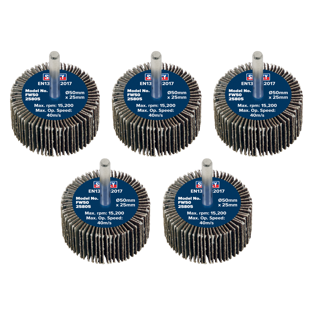 Sealey Flap Wheel 50mm x 25mm 6mm Shaft 80 Grit 5 Pieces 26700 RPM FW5025805